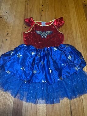 Wonder Woman Costume Girls Medium Sequin Dress Cape DC Comics Halloween